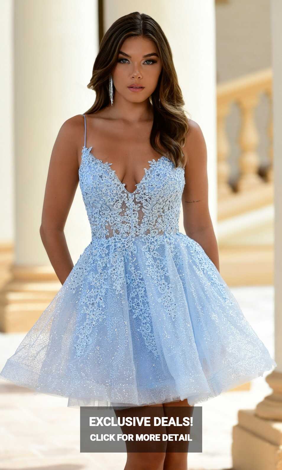 Short Light Blue Babydoll Party Dress - PromGirl