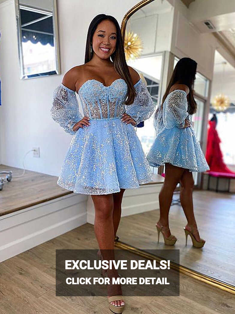 Short Light Blue Lace Prom Dresses, Light Blue Short Lace Formal ...