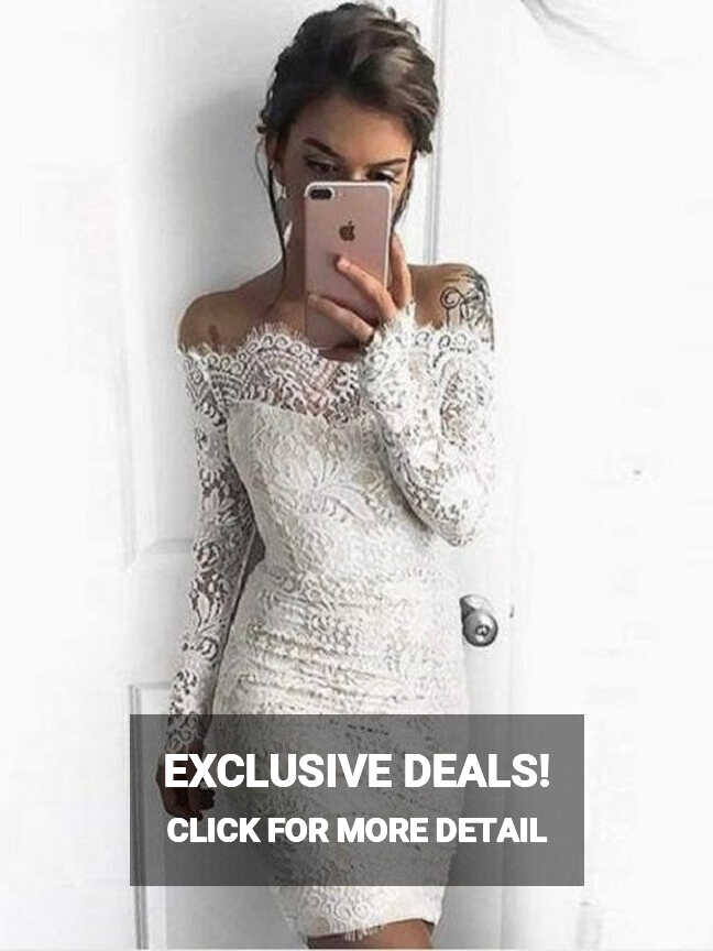 Short Off The Shoulder Lace Tight Bodycon White Prom Dress with ...