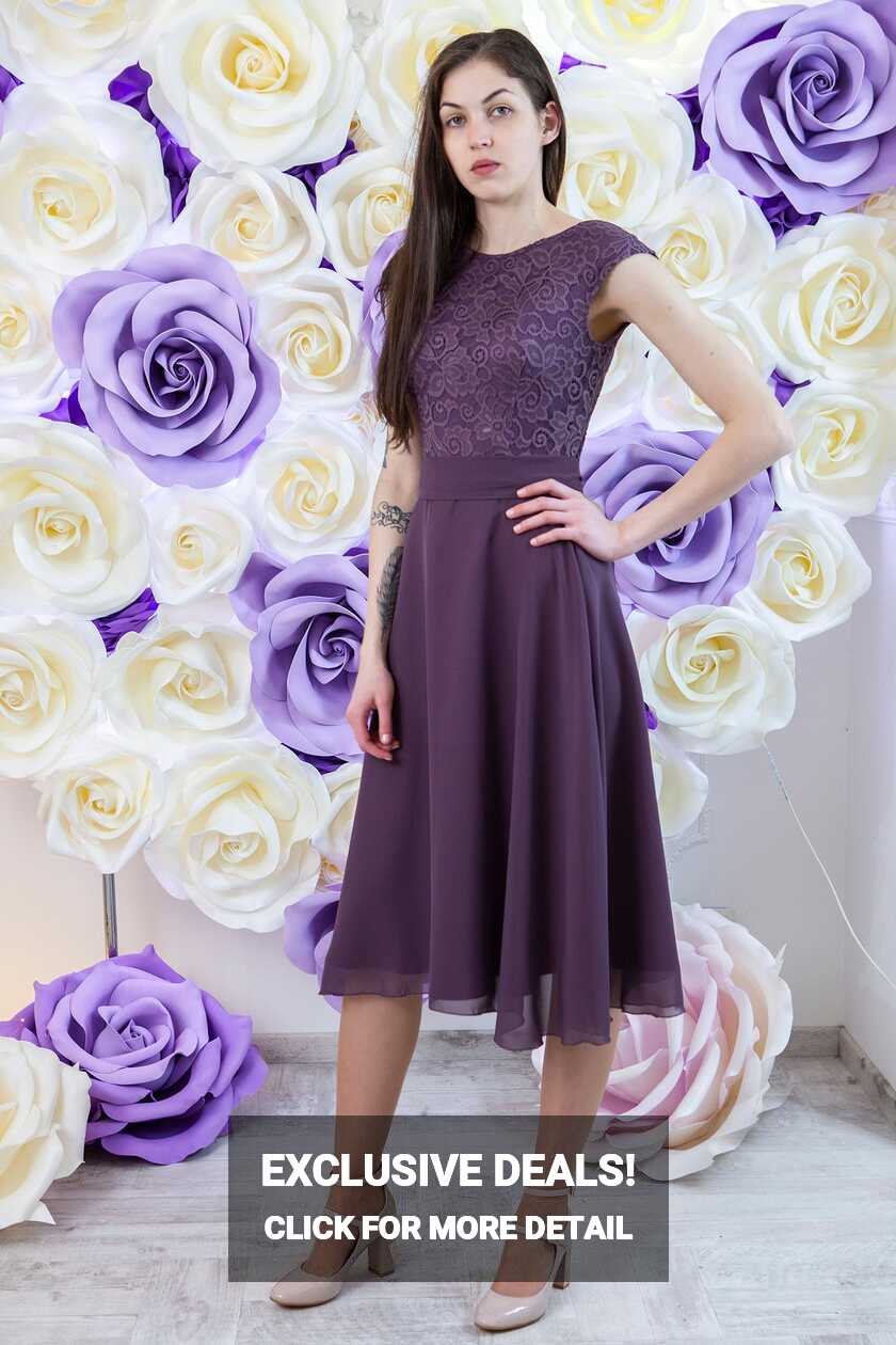 Short Purple Lace Dress. Bridesmaid Dress Knee Length Extended ...