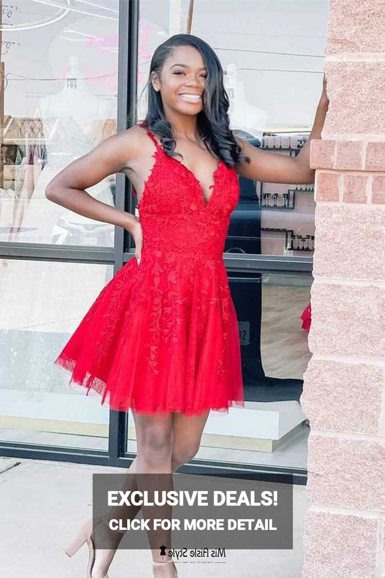 Short Red Lace and Tulle Homecoming Dress – misaislestyle