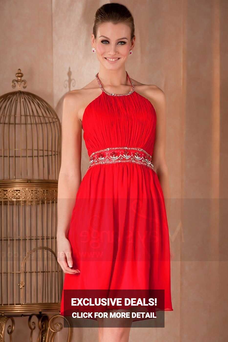 Short Red Party Dress With Rhinestones Belt