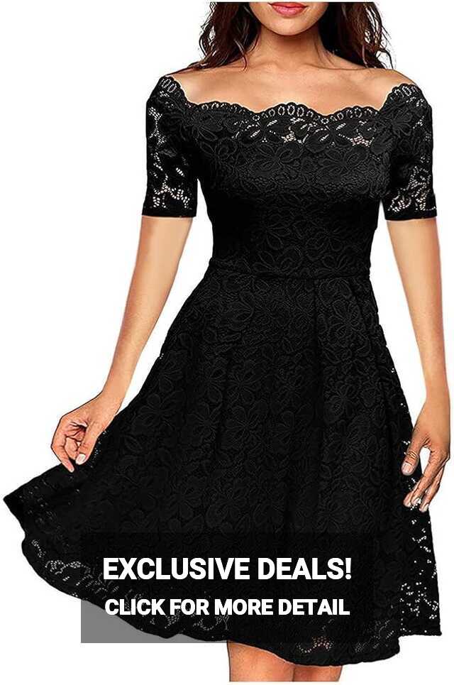 Short Sleeve Dress Off Shoulder Summer Lace Maxi Casual Womens ...