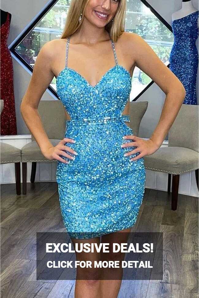 Short Sparkle Sequin Blue Tight Prom Dress Homecoming Graduation ...