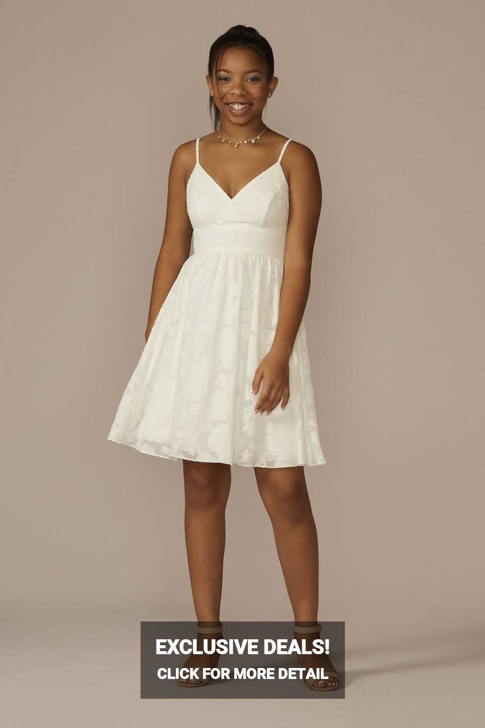 Short V-Neck Jacquard A-Line Dress | David&#39;s Bridal