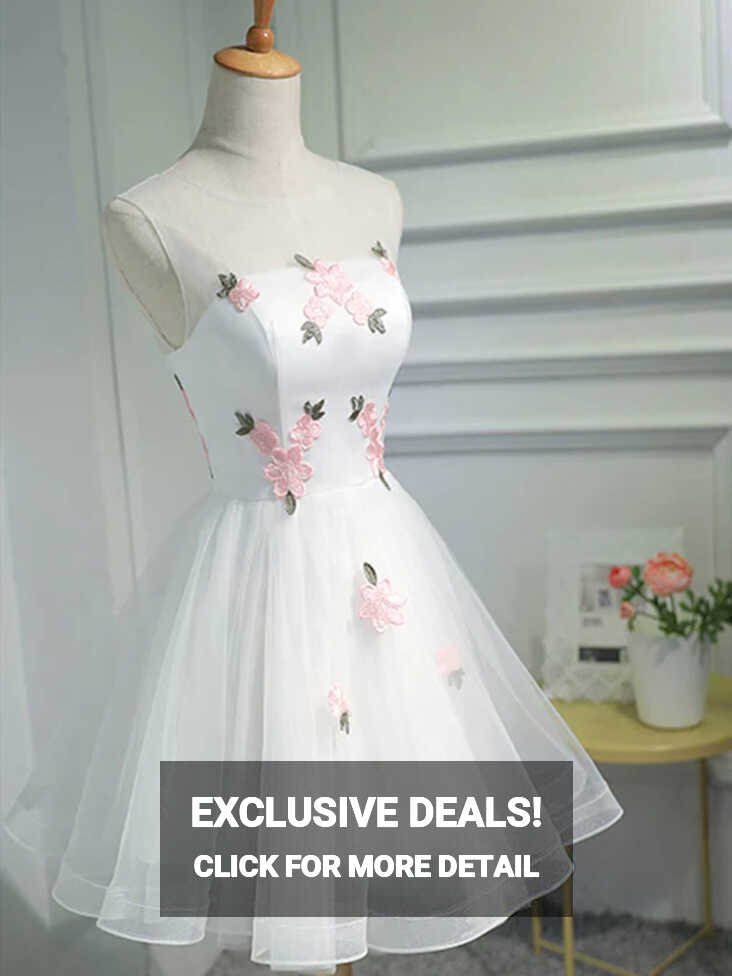 Short White Floral Prom Dresses, Short White Floral Formal ...