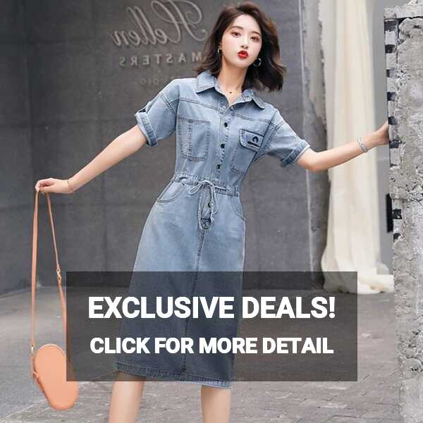 Short Women Sleeve Denim Dresses Summer Drawstring Pocket Fashion ...