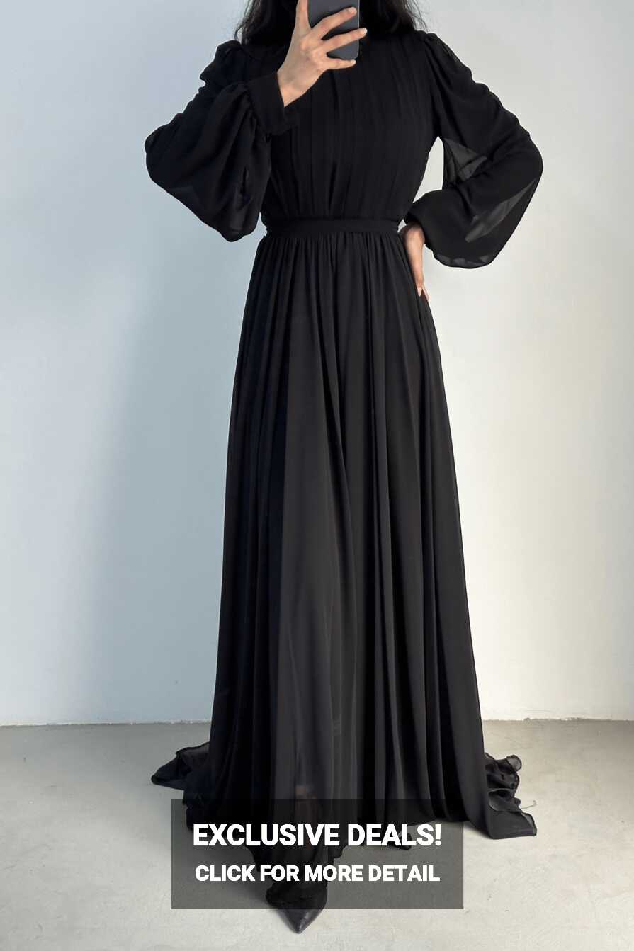 Short in Front, Long in Back Chiffon Hijab Evening Dress Black ...