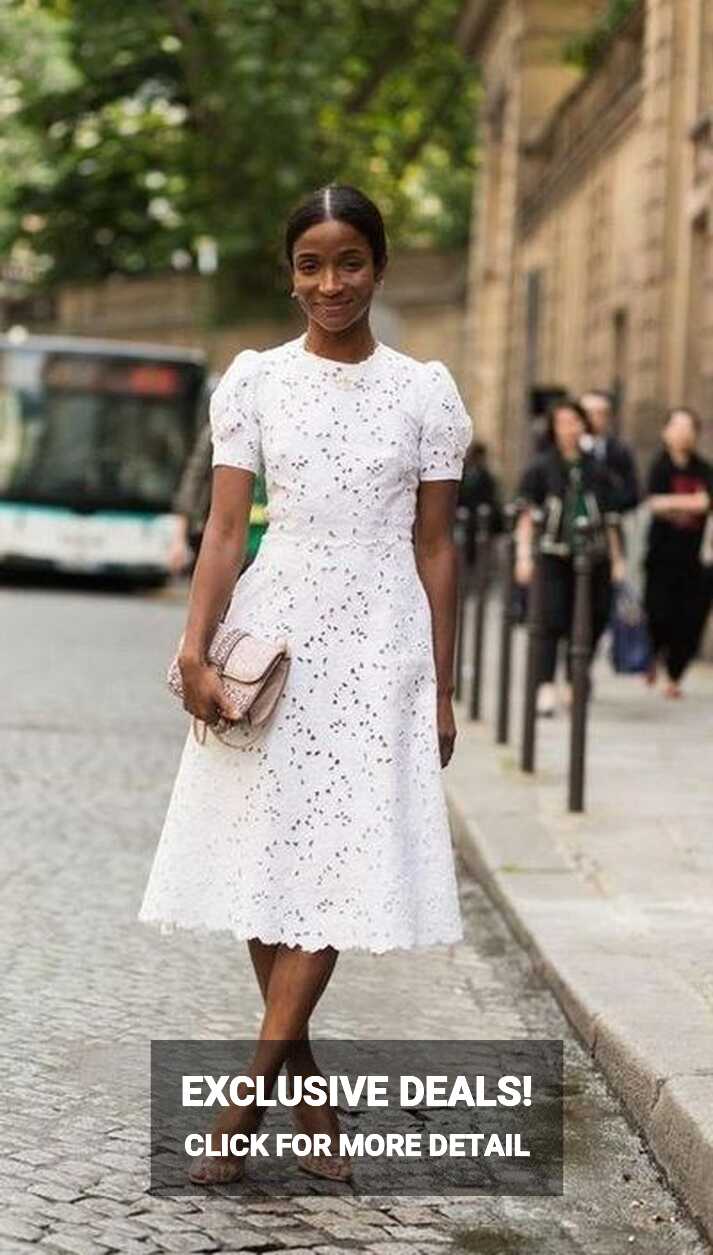 Short sleeves White Knee-length White Homecoming Dress | Cotton ...