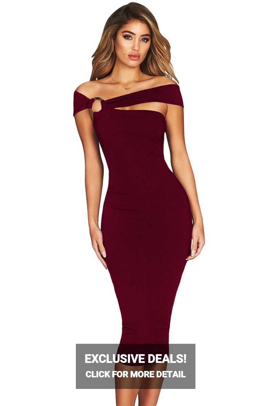 Shoulder Bodycon Midi Dress