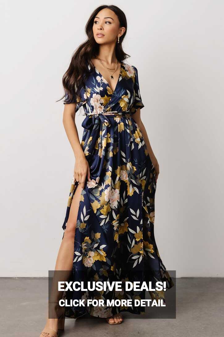 Sicily Satin Maxi Dress | Navy Floral | Baltic Born