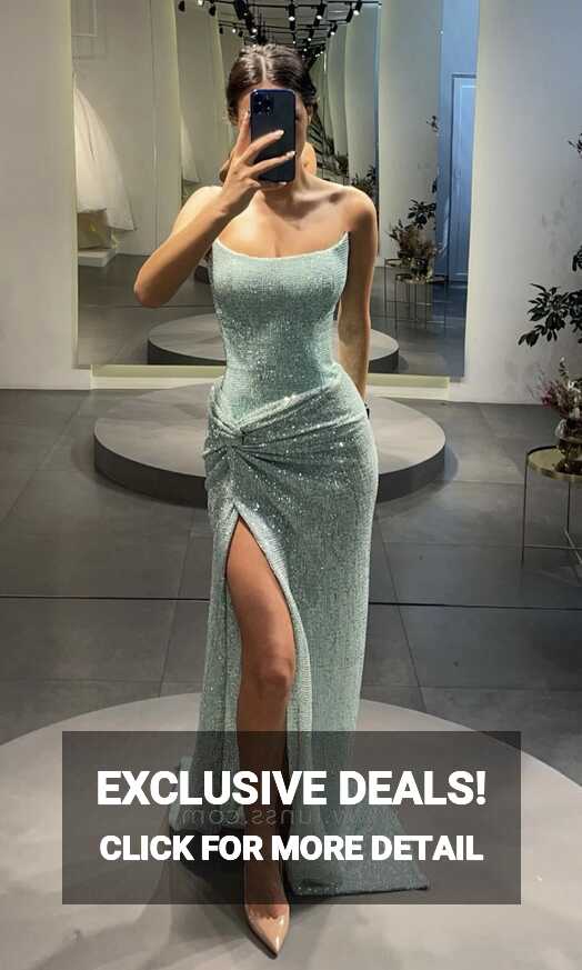 Side Draped Mint Sequin Slit Long Evening Formal Dress - Lunss