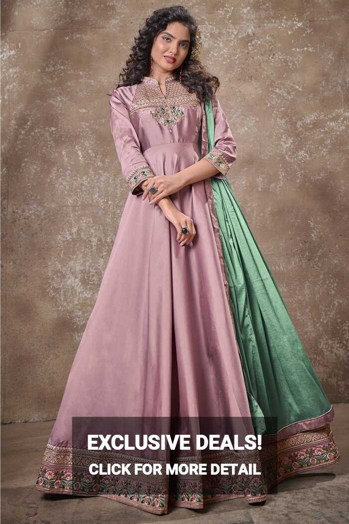 Silk Embroidery Gown In Light Pink Colour