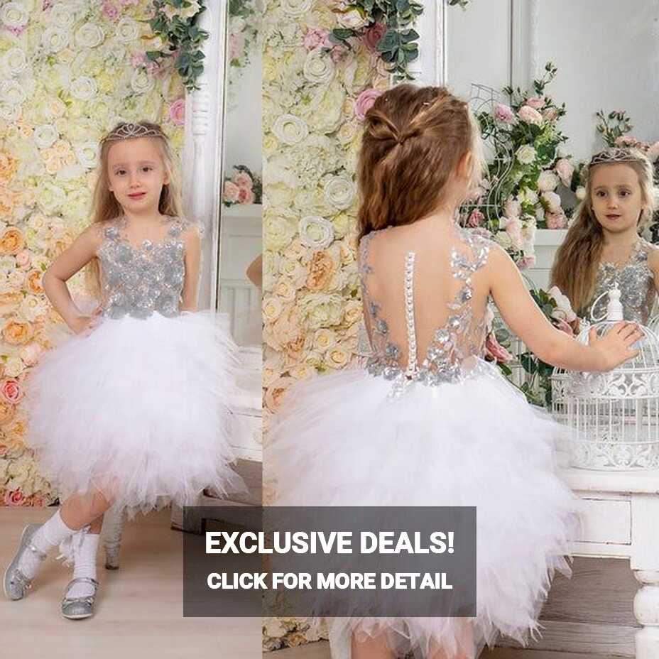 Silver Flower Girl Dress Sequin Flower Girl Dress Gray Girls ...