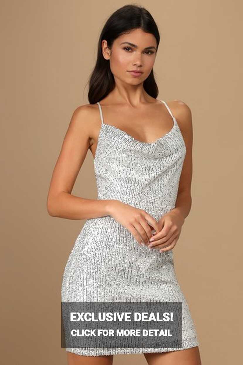 Silver Sequin Dress - Sequin Mini Dress - Cowl Neck Dress - Lulus