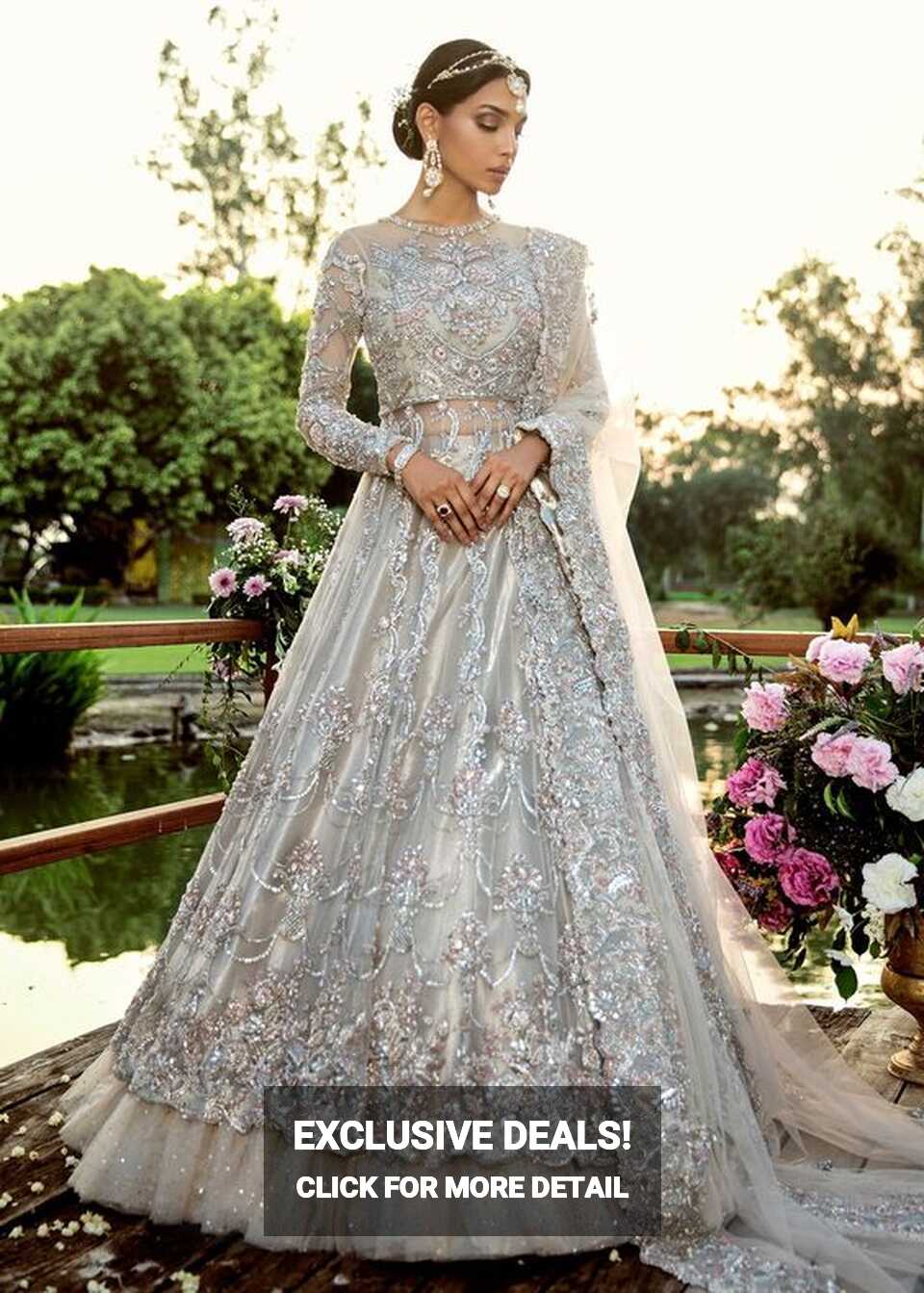 Silver Walima Pakistani Wedding Maxi Long Lehenga SIYABRIDA436 ...