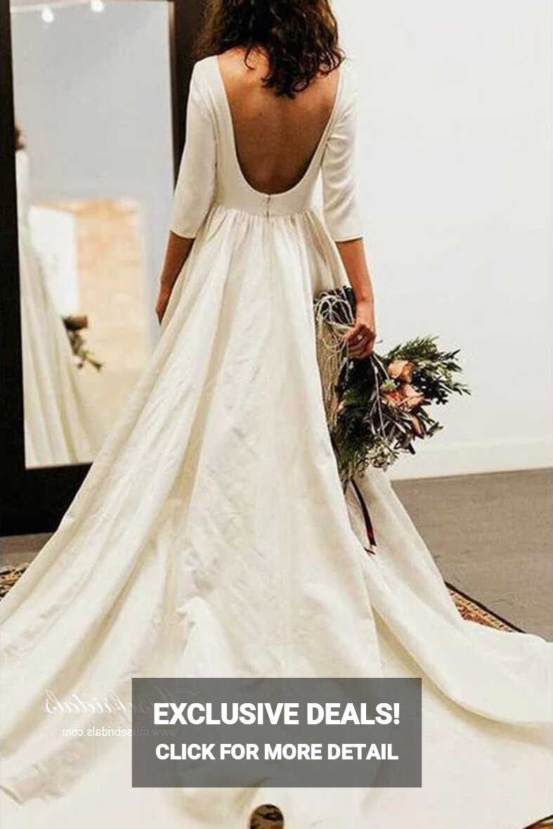 Simple 3/4 Sleeves Backless Modest Wedding Dress, MW972 | Musebridals