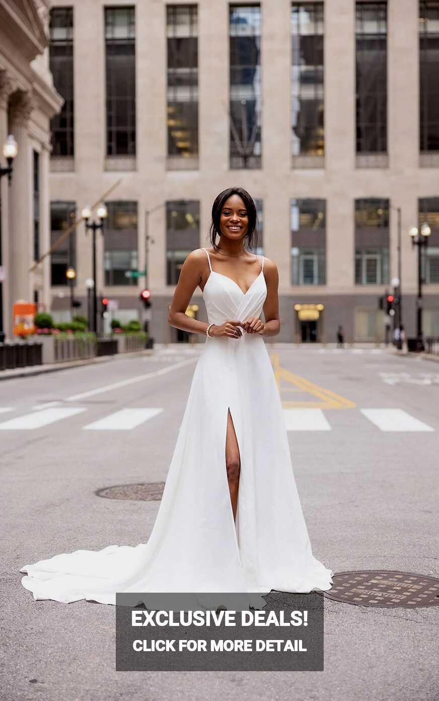 Simple A-Line Wedding Dress with Sexy Side Slit