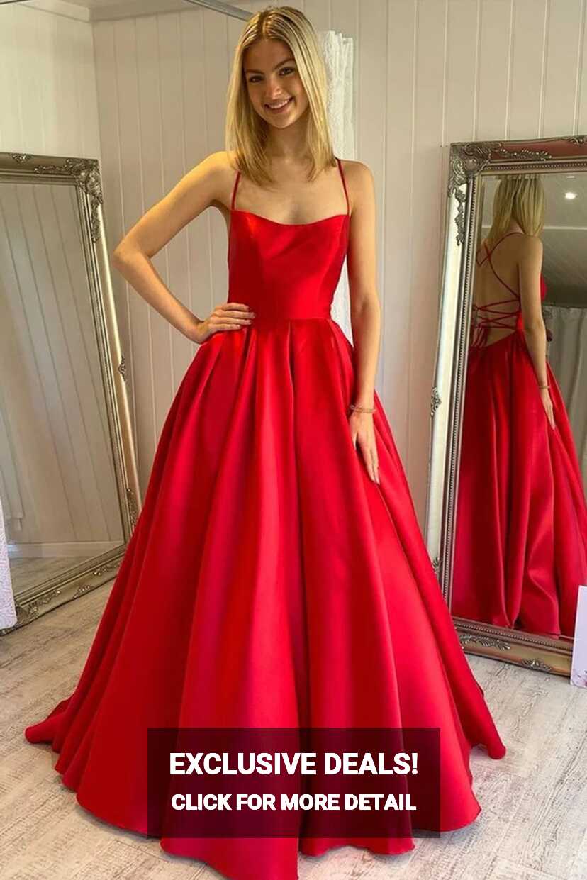 Simple Backless Red Satin Long Prom Dress, Backless Red Formal ...