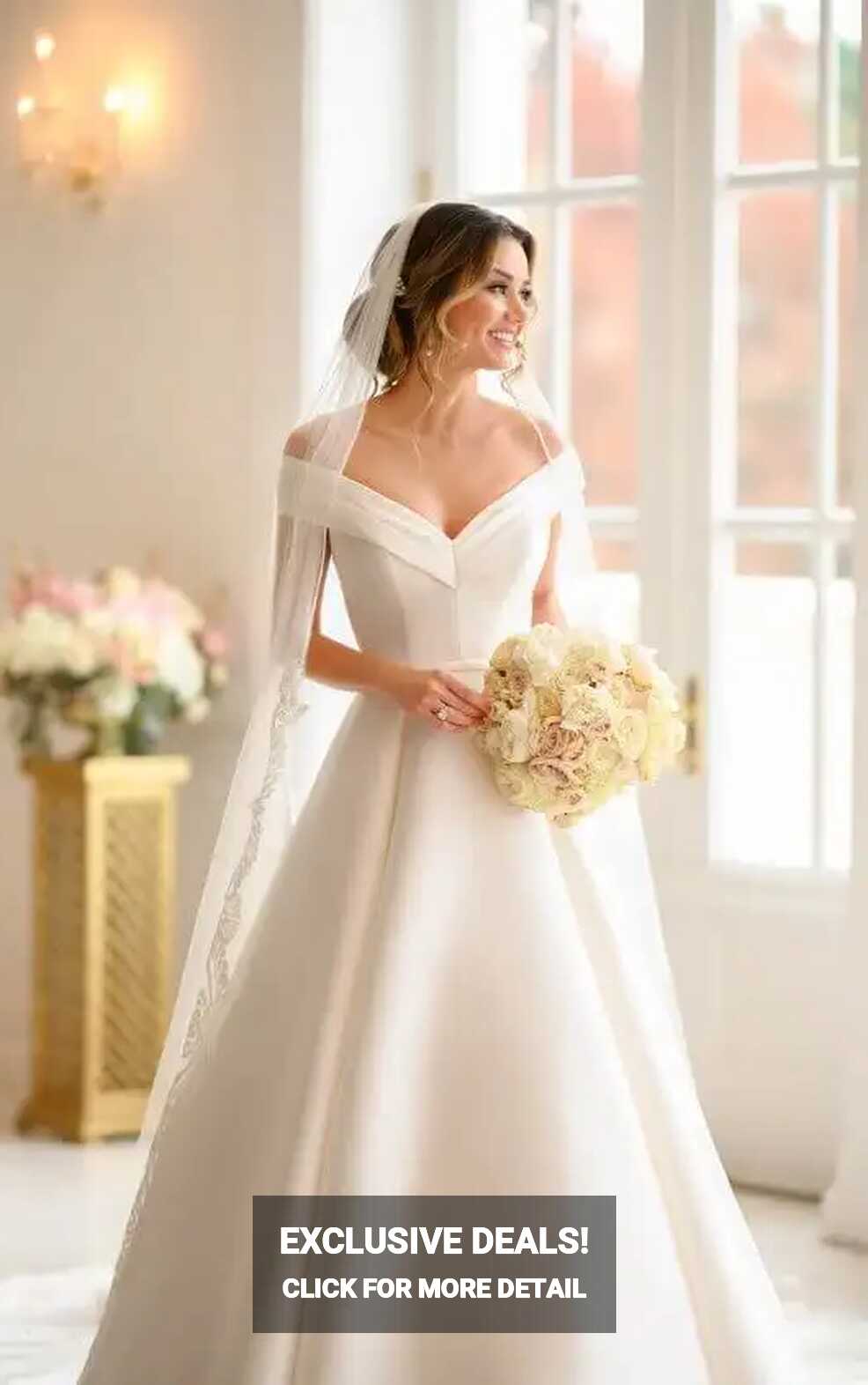 Simple Ballgown Wedding Dress with Off-the-Shoulder Sleeves ...