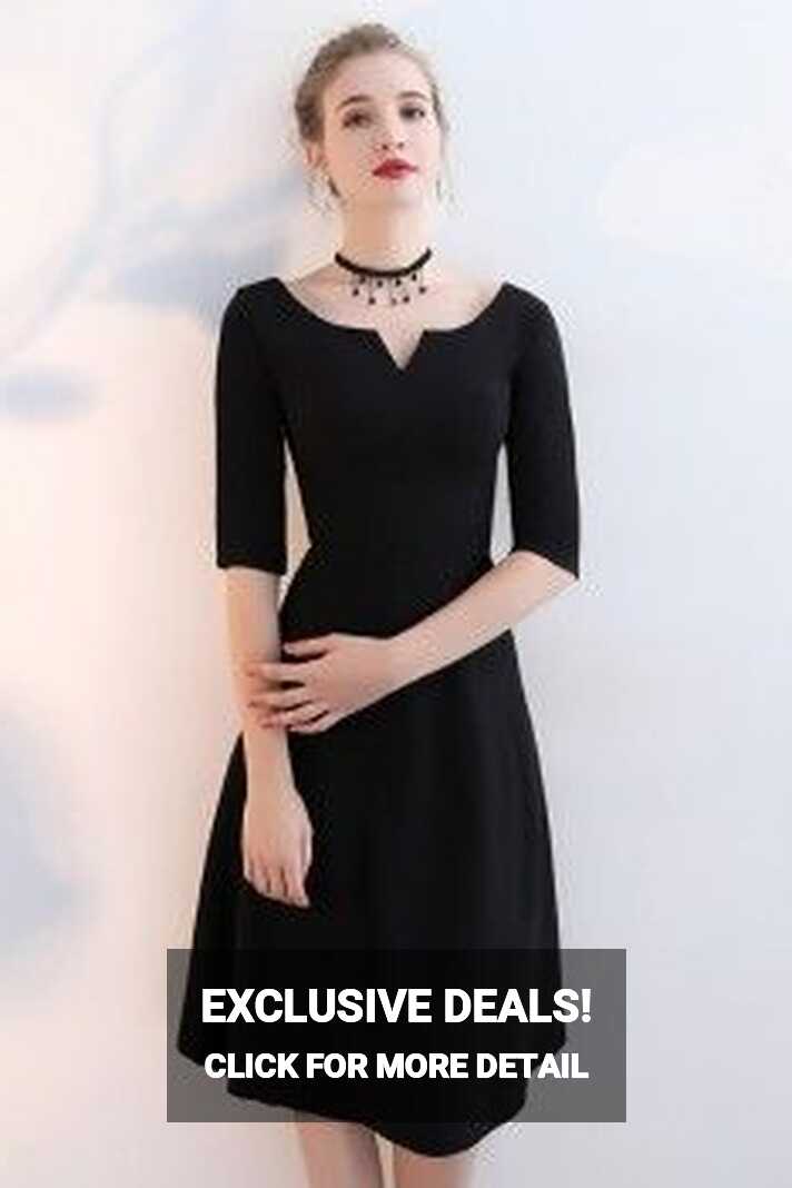 Simple Black Aline Knee Length Party Dress with Sleeves | Party ...