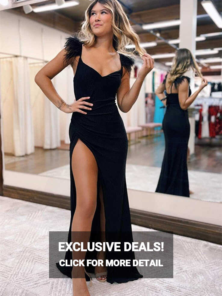 Simple Black Long Prom Dresses, Side Slit Party Prom Dresses ...