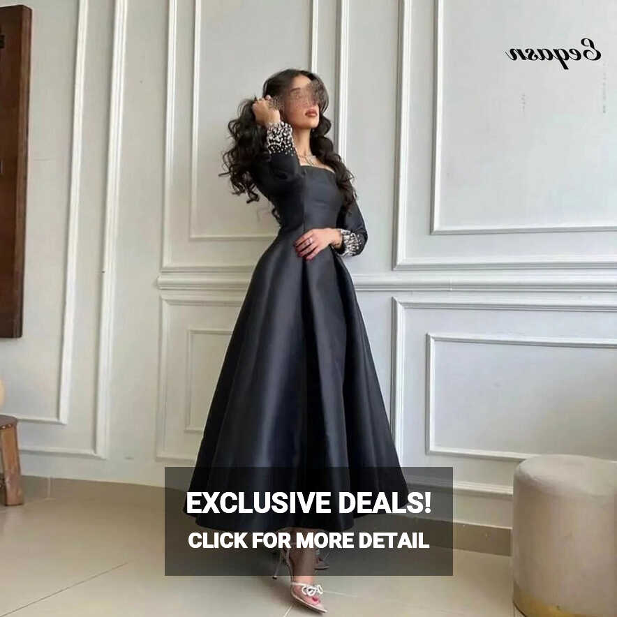 Simple Black Prom Dresses Square Neck Formal Evening Dress Beading ...