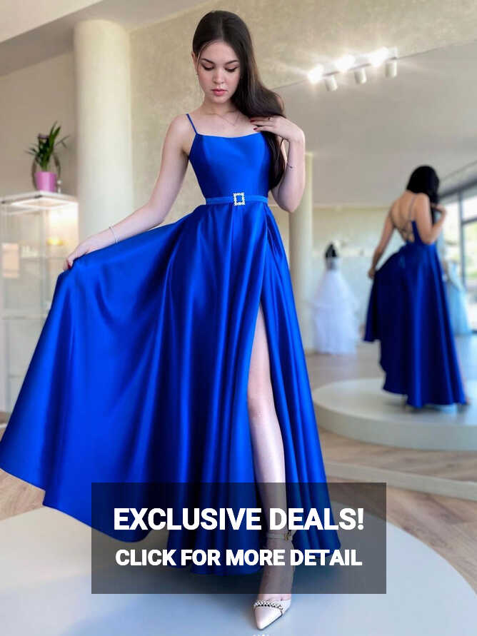 Simple Blue Satin Long Prom Dresses, Blue Formal Party Dress ...