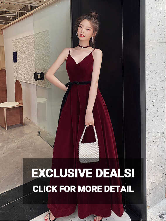 Simple Burgundy Velvet Long Prom Dresses, Burgundy Long Formal ...