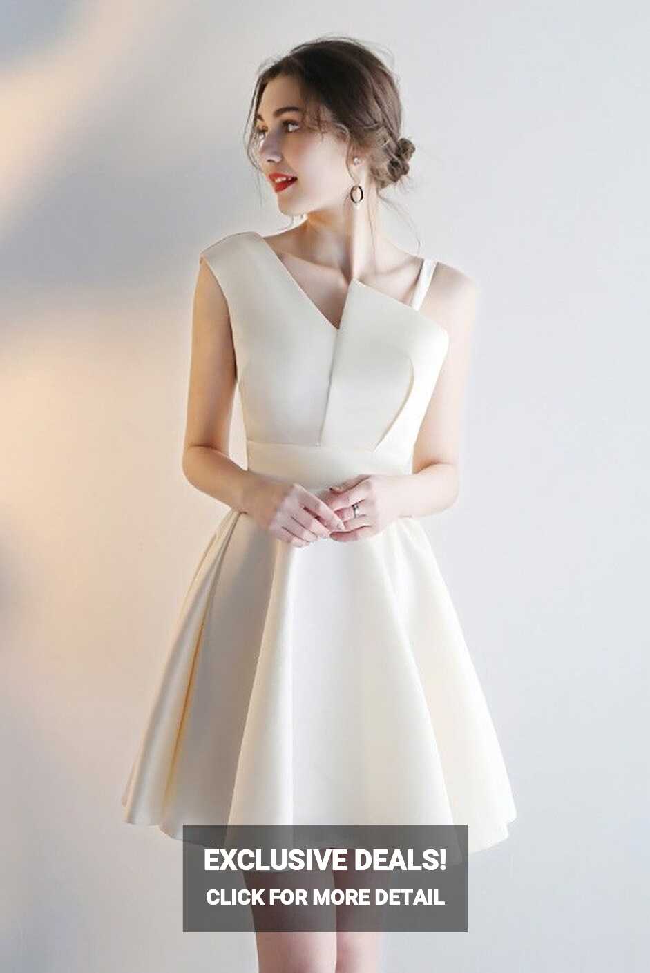 Simple Champagne Homecoming Party Dress Short with Asymmetrical Straps