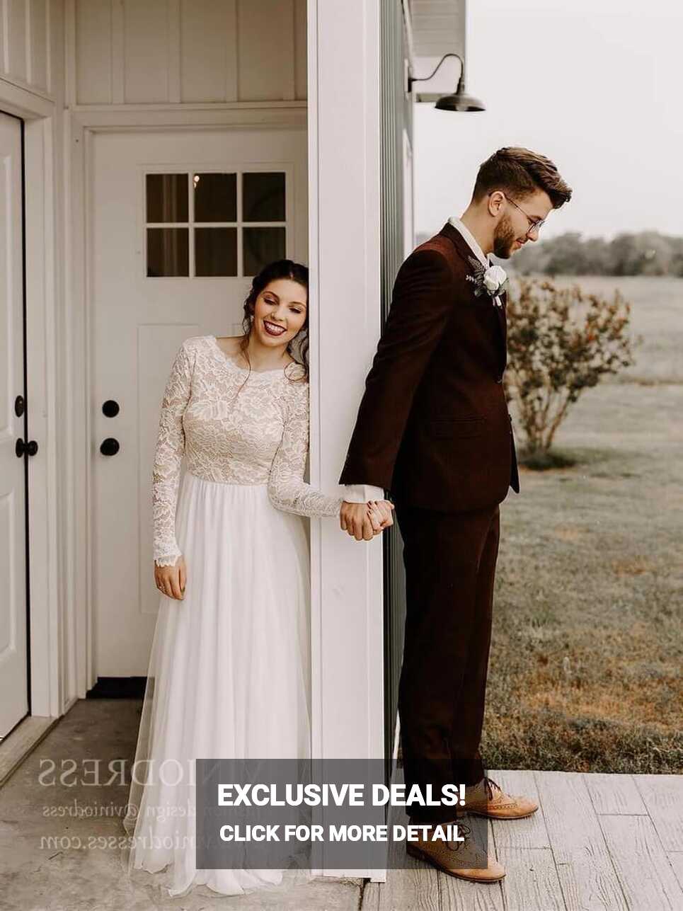 Simple Cheap Rustic Wedding Dresses with Long Sleeves VW1131 ...