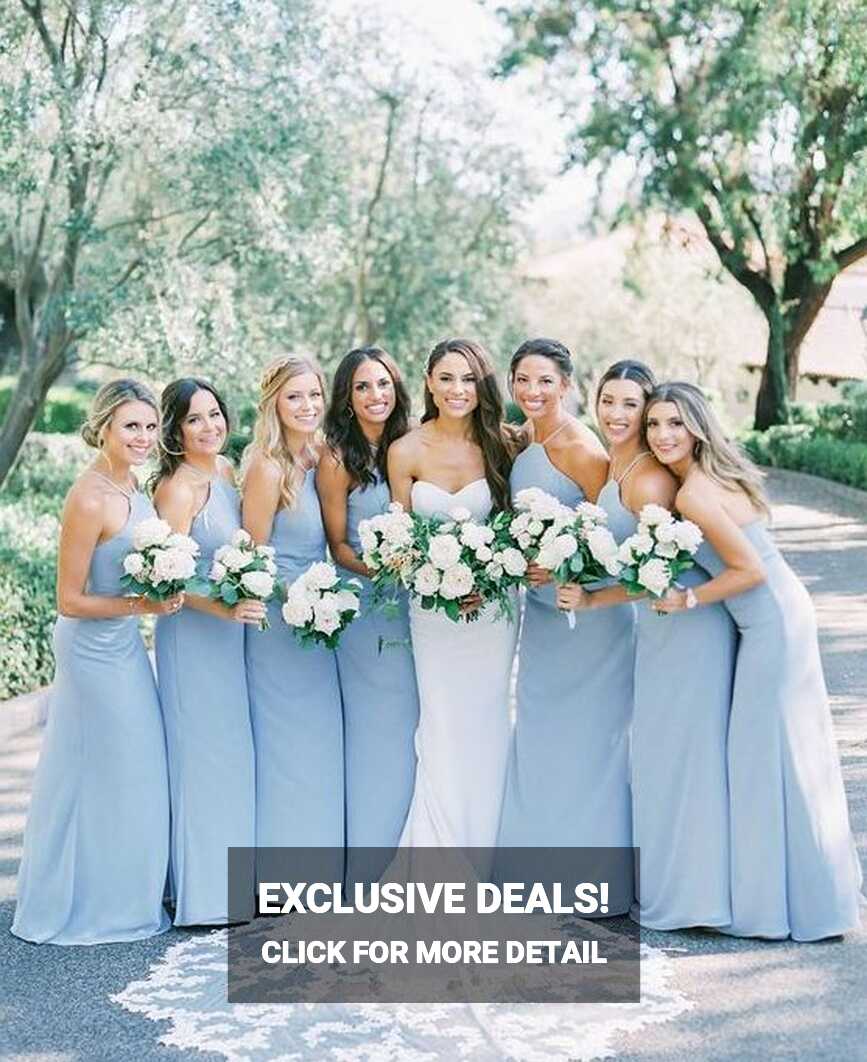 Simple Chiffon Halter Dusty Blue Bridesmaid Dresses under 100 ...