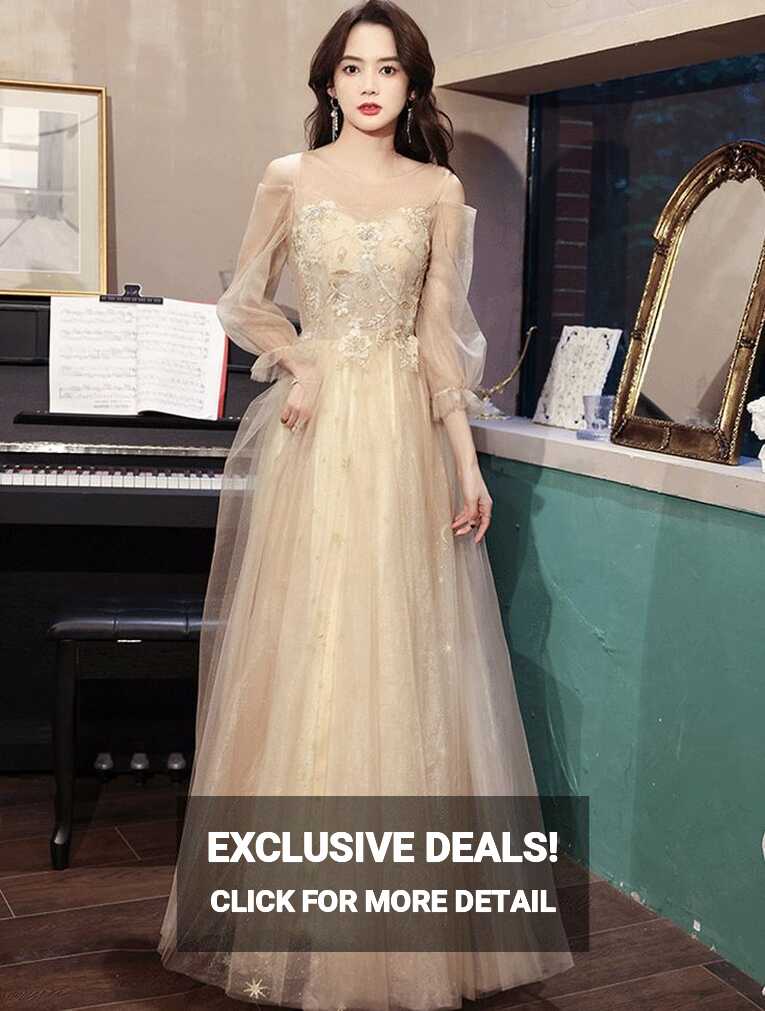 Simple Elegant Champagne Formal Maxi Dress Evening Party Gown