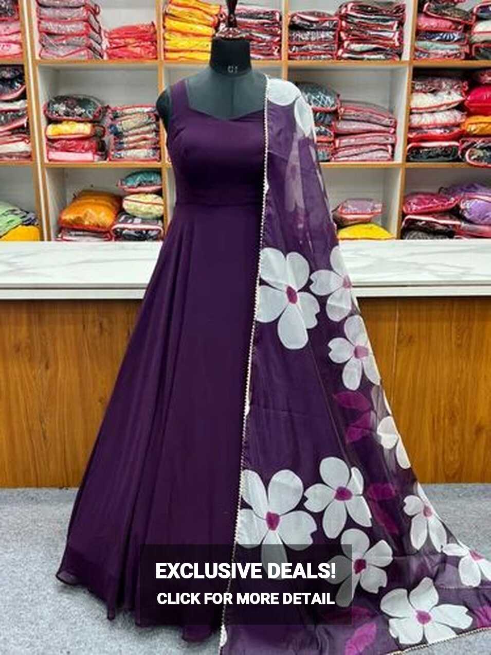 Simple Gown With Floral Dupatta - L, Violet at Rs 1399 | Long ...