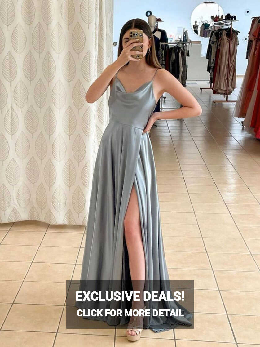 Simple Gray A line satin long prom dress gray long formal dress ...