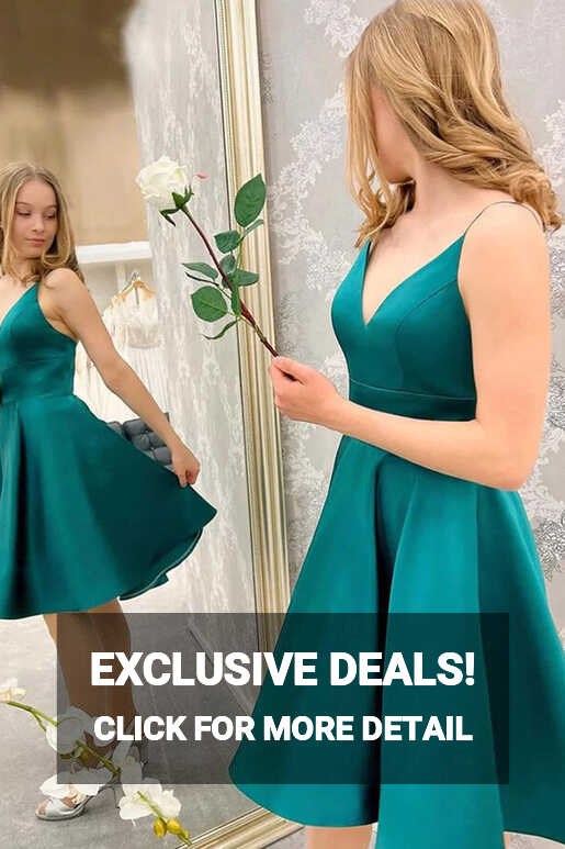 Simple Green Satin A Line V Neck Homecoming Dresses, PH397 | Promnova