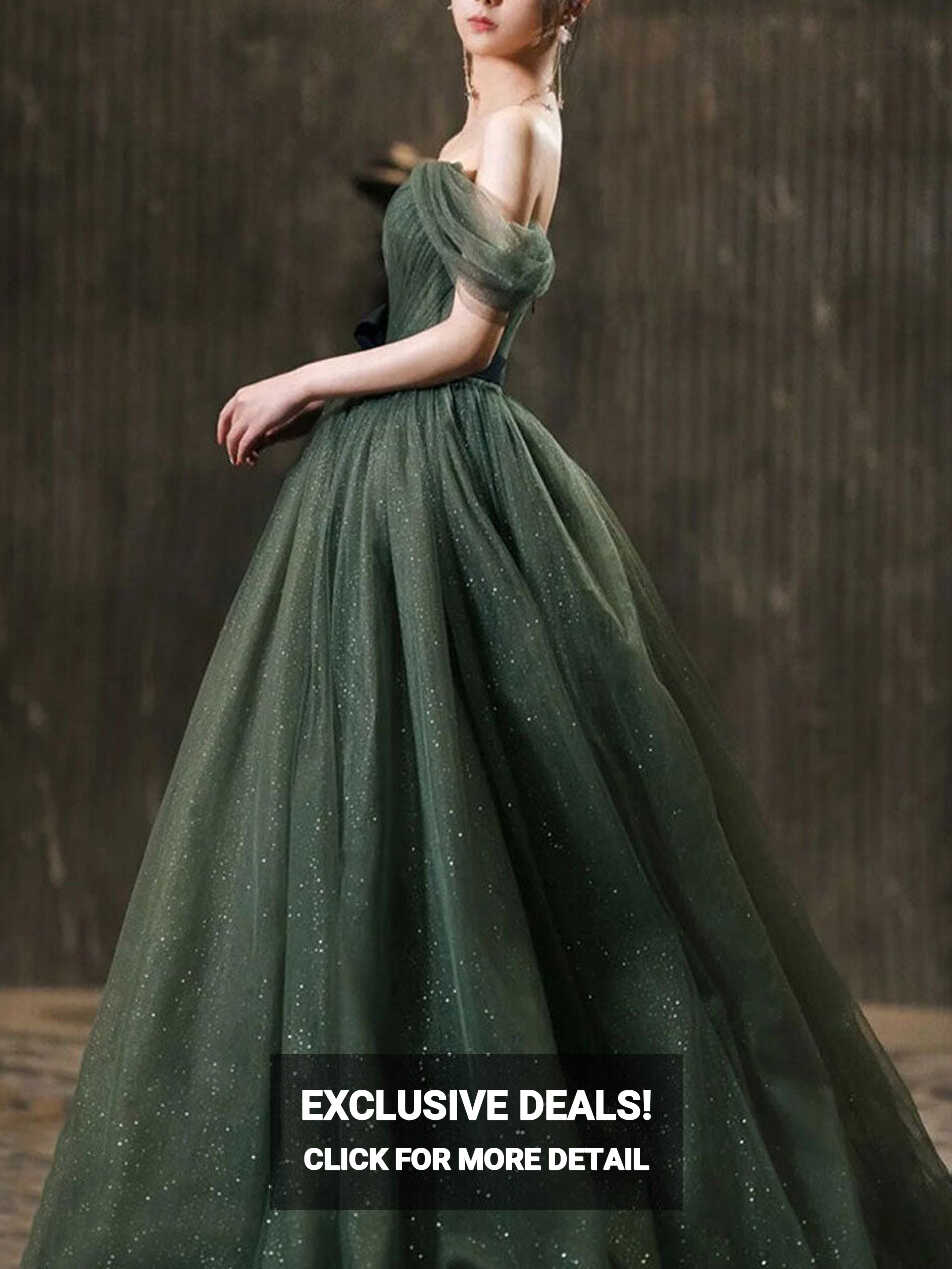 Simple Green Sweetheart Tulle Long Prom Dress, Green Formal ...