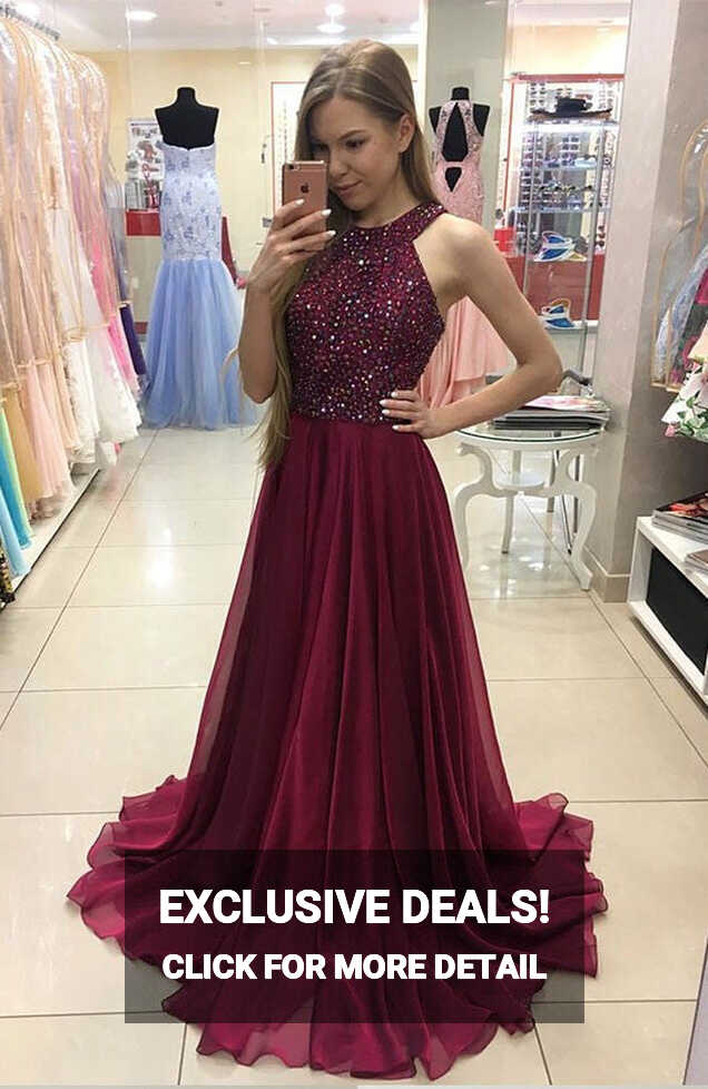 Simple Halter Burgundy Evening Prom Dresses, Custom Long Prom ...