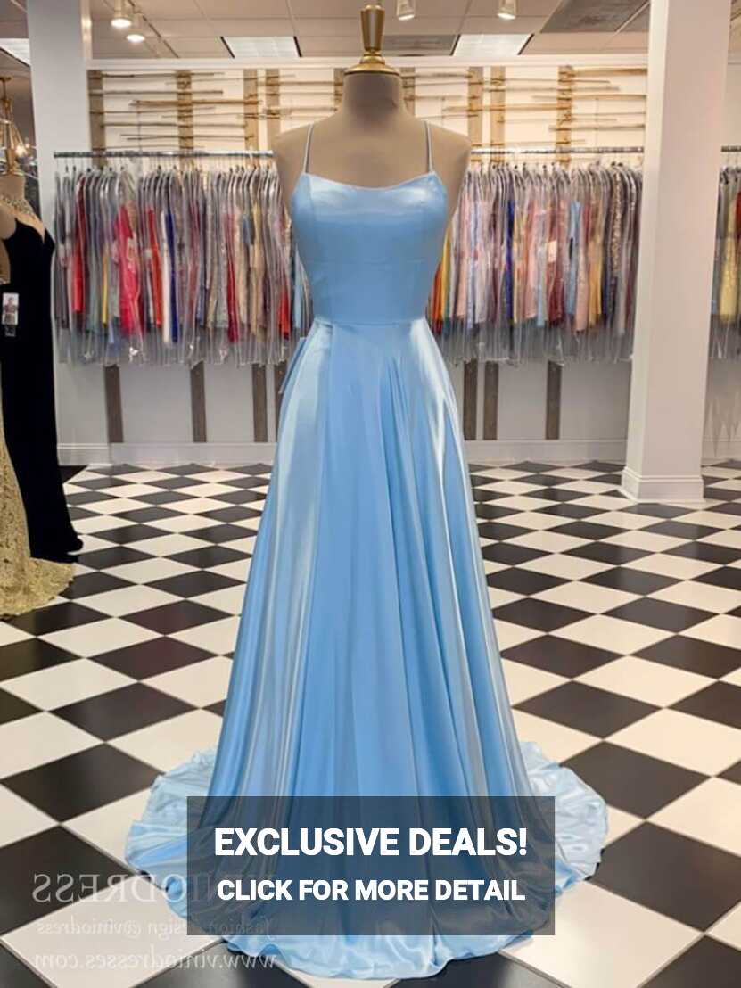 Simple Light Blue Long Prom Dresses with Slit and Pockets FD1513 ...