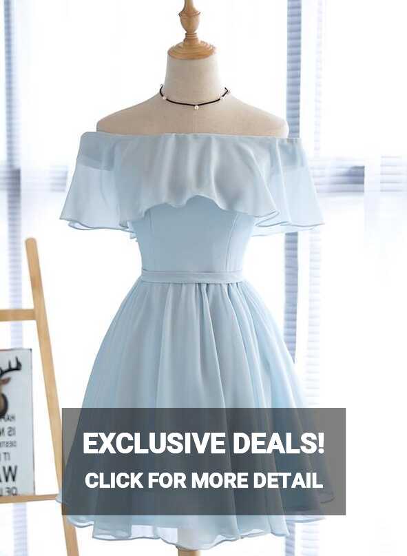 Simple Light Blue Off Shoulder Formal Dress , Short Party Dresses ...