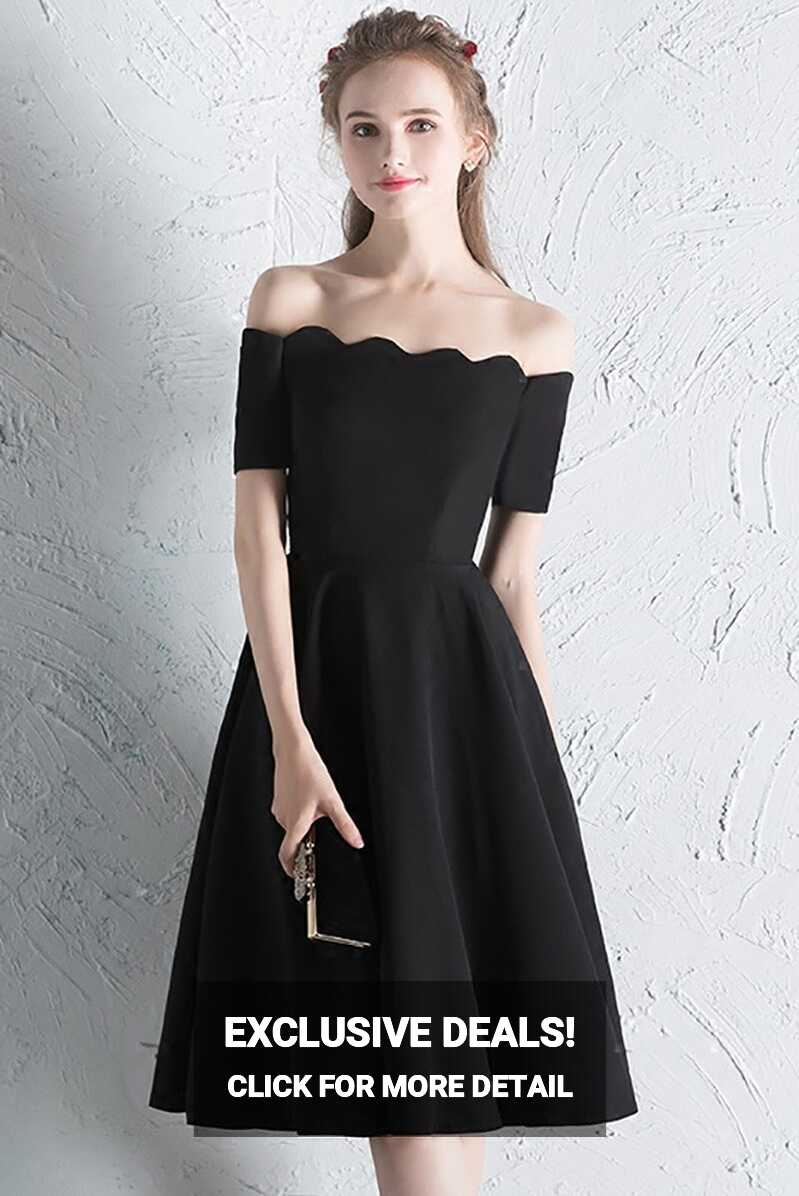 Simple Little Black Knee Length Semi Formal Dress with Off ...