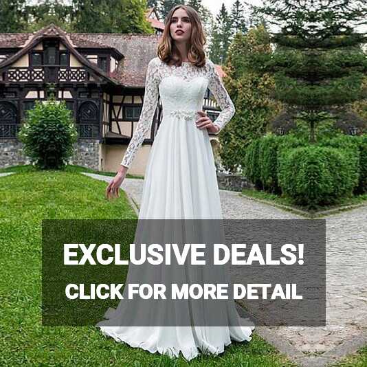 Simple Long Sleeve Lace Chiffon A Line Bridal Wedding Dresses ...