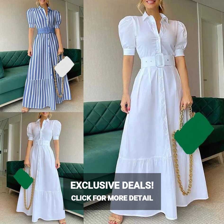 Simple Maxi Dress Ladies Long Dress Belt Solid Color Pure Color ...