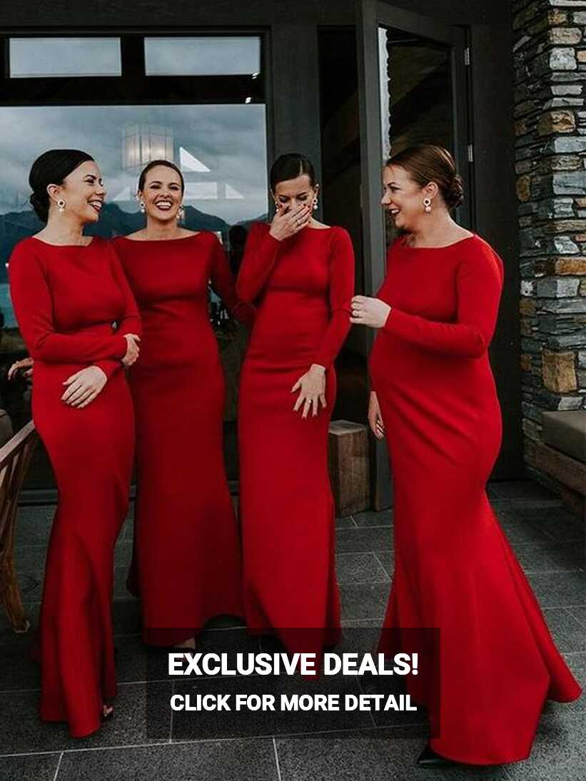 Simple Mermaid Long Red Bridesmaid Dresses with Sleeve – MyChicDress