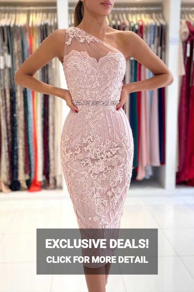 Simple Mermaid One Shoulder Floral Lace Short Formal Party Dress ...