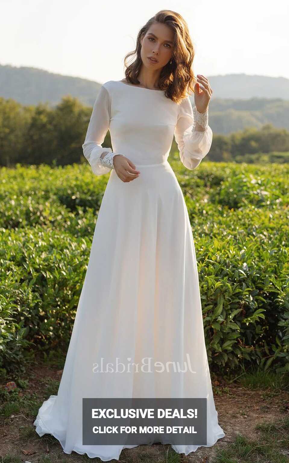 Simple Modest Country A-Line Wedding Dress with Sleeves Rustic ...