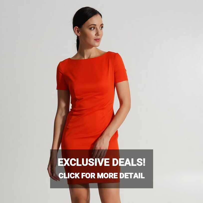 Simple Orange Dress, Casual Pencil Dresses for Women, Boat Neck ...