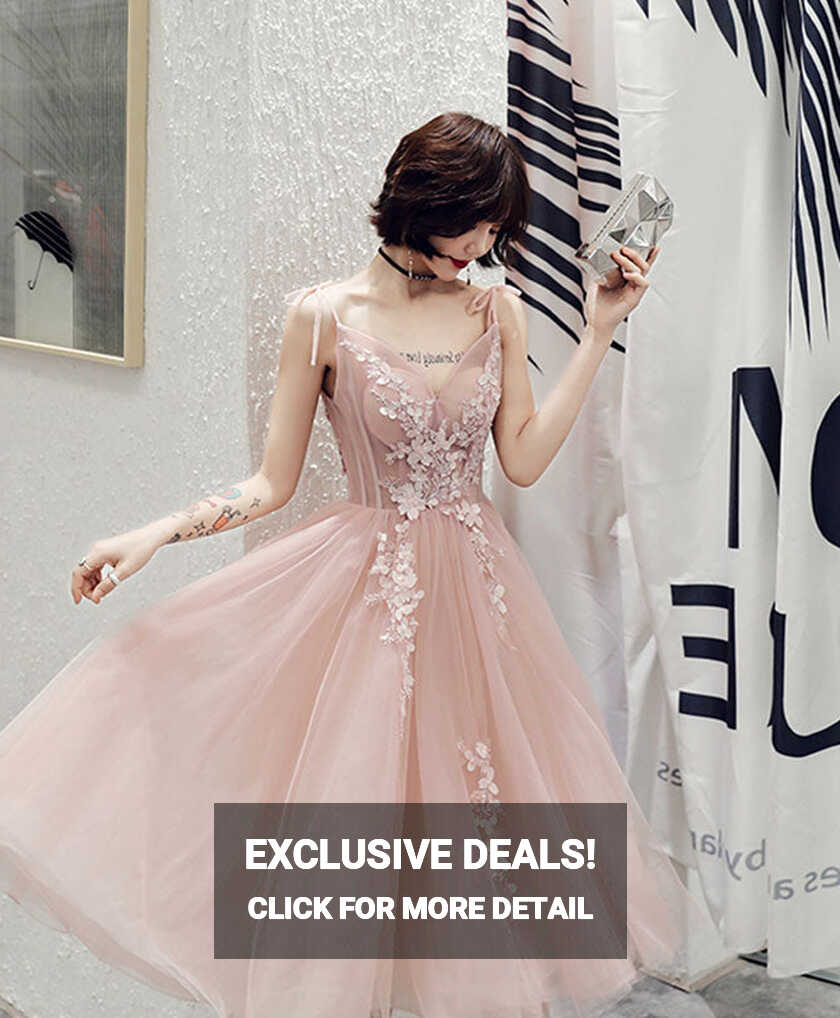 Simple Pink V Neck Tulle Short Prom Dress, Pink Homecoming Dress ...