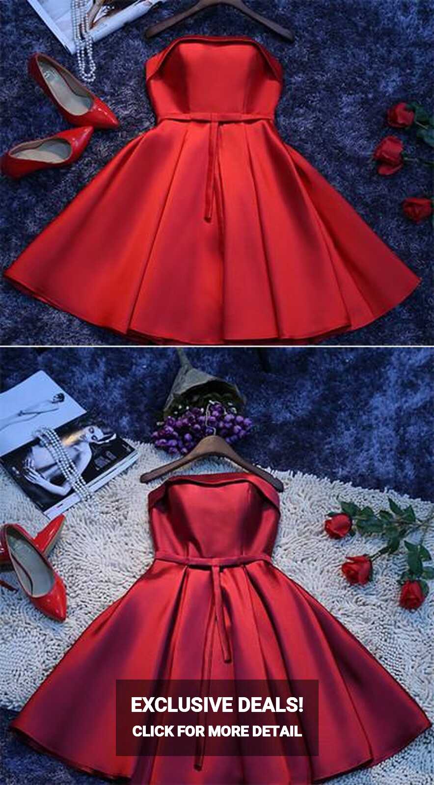 Simple Red Satin A-line Homecoming Dress, Cheap Short Party ...