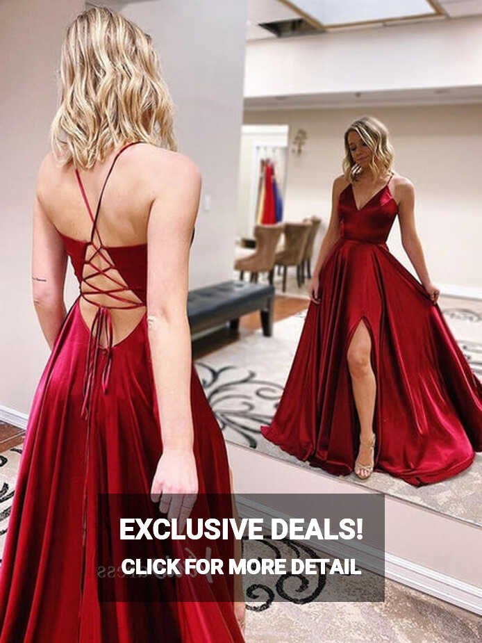 Simple Red Satin Long Prom Dresses with Slit FD2639 – Viniodress